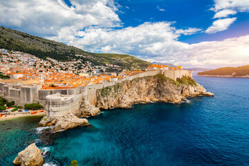 Dubrovnik a city in southern Croatia fronting the Adriatic Sea, Europe. Old city center of famous...