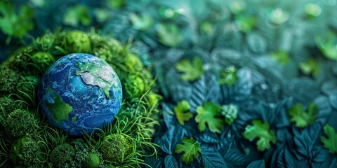 The photo shows a beautiful green planet Earth with a small amount of blue water. The planet is covered in lush green vegetation.