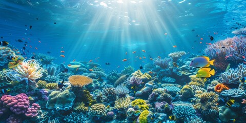Fototapeta premium Underwater coral reef with tropical fish.
