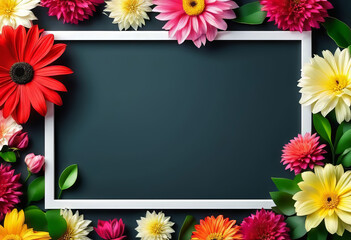 Fototapeta premium Business template with abstract flowers in flat style, corporate presentations, blank frame template with plenty of copy space