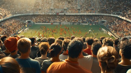 A crowd of people gathered together, watching a thrilling soccer game. Perfect for sports events,...
