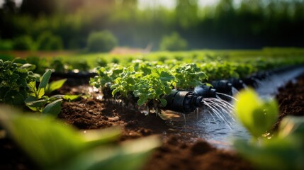 Efficient Irrigation System in Function Watering Green Crops in Agricultural Field