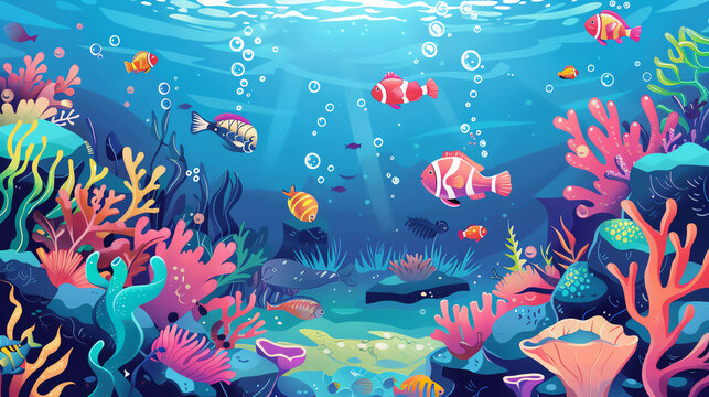 Underwater Thermal Studies flat design top view ocean technology cartoon drawing vivid