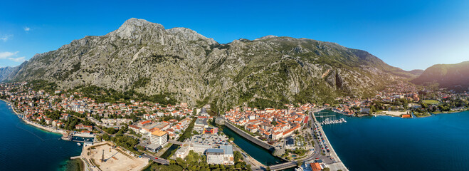 Aerial view of the old town of Kotor, Montenegro. Bay of Kotor bay is one of the most beautiful...