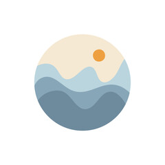 Minimalist illustration of mountain landscape with sun