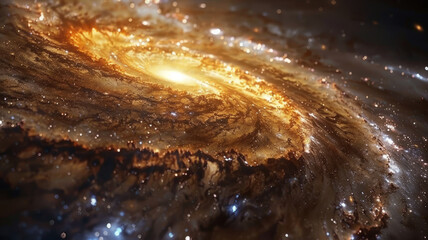 A spiral galaxy glowing brightly with stars and cosmic dust.