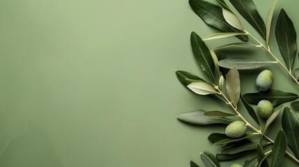 Olive branch on green background with room for text