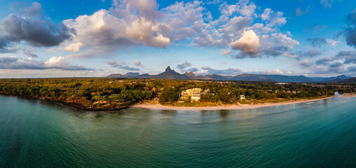 Rempart mountain view from Tamarin bay, Black river, scenic nature of Mauritius island. Beautiful...