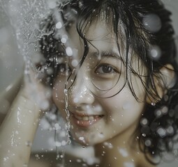Chinese Girl Washing Her Hair