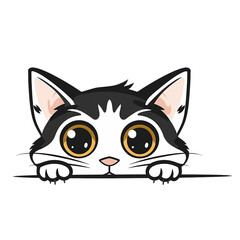 Funny cat Illustration. Black Cat Silhouette. Cute cat with yellow eyes.