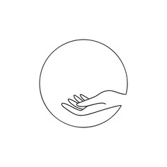 minimalist line art of an open hand in circle