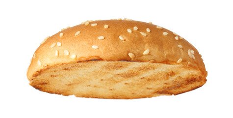 Half of grilled burger bun isolated on white