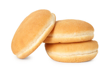 Three fresh burger buns isolated on white