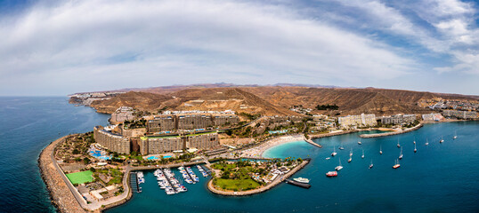 Aerial view with Anfi beach and resort, Gran Canaria, Spain. Playa Anfi del Mar, beautifull beach...