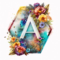 Watercolor alphabet A. Watercolor floral font. Letter A.