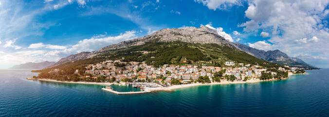 Beautiful Brela on Makarska riviera, Croatia. Adriatic Sea with amazing turquoise clean water and...