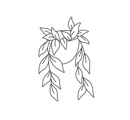 Vector isolated pot houseplant with hanging leaves  colorless black and white contour line easy drawing