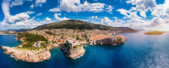 The aerial view of Dubrovnik, a city in southern Croatia fronting the Adriatic Sea, Europe. Old...