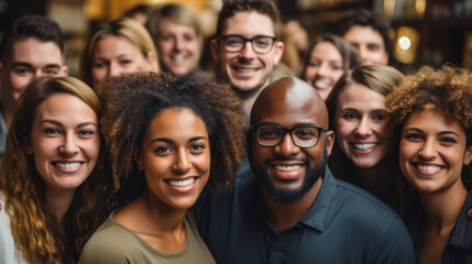 Large Group of Diverse and Cheerful People Smiling Together at Social Gathering