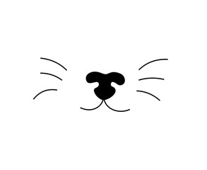 Vector isolated cat nose with whiskers muzzle colorless black and white contour line easy drawing