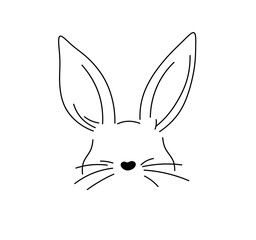 Vector isolated bunny ears and nose with whiskers head muzzle colorless black and white contour line easy drawing