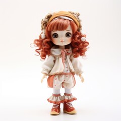 Fototapeta premium Doll isolate on a white background : a cherished plaything and collectible, embodying childhood memories and cultural significance, reflecting history and imagination.