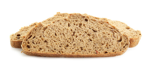 Slices of freshly baked sourdough bread isolated on white