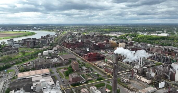 Aerial drone view on CHEMPARK KREFELD UERDINGEN in Germany.