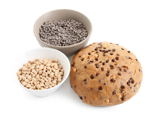 Raw dough with chocolate chips isolated on white