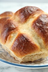 Hot cross buns on white table, closeup