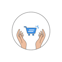 Hands holding a shopping cart icon