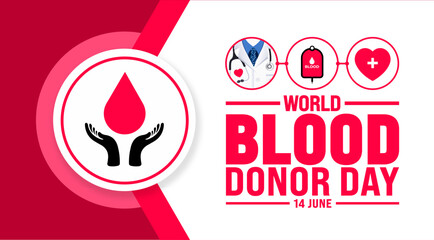 14 June is World Blood Donor Day background template. Holiday concept. use to background, banner, placard, card, and poster design template with text inscription and standard color. vector