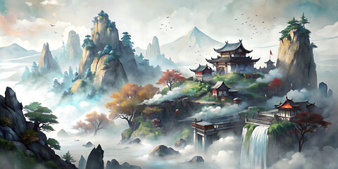 Naklejka premium china landscape painting