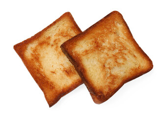 Pieces of fresh toast bread isolated on white, top view