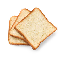 Pieces of fresh toast bread isolated on white, top view
