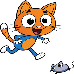 Cartoon funny cat isolated on white background