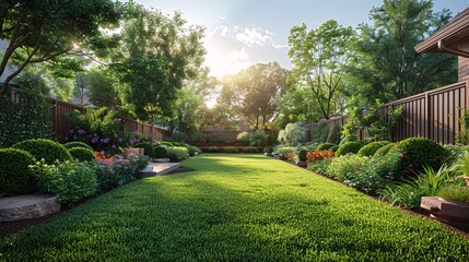 Naklejka premium Beautiful home garden in full bloom