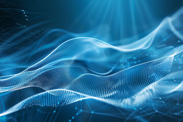 Neon glow blue wave fractal, futuristic abstract background