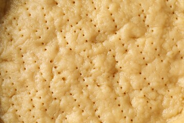 Making shortcrust pastry. Raw dough as background, top view
