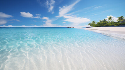 Fototapeta premium Beautiful tropical beach with a clear blue ocean and palm trees, seascape and vacation concept