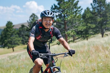 Mountain Biking, bicycle trekking over rough terrain, in the forest in the mountains, cycling, travel. , Cycling and Hiking