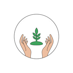 Hands nurturing a young plant in the shape of a circle