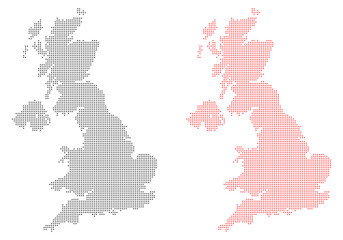 Red and black dotted map of the United Kingdom