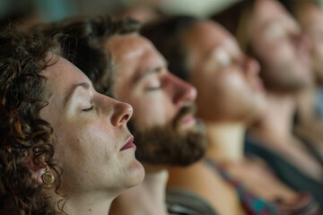 A group of people practicing breathwork and meditation