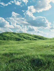 Obraz premium A large, grassy hillside with a few clouds in the sky. The sky is blue and the grass is green