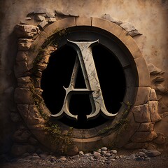 The letter A in the stone oven. 3d illustration. Render.