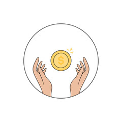 Hands holding a dollar coin illustration