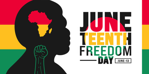 13 June is Juneteenth Freedom Day African black man background template. Holiday concept. use to background, banner, placard, card, and poster design template.