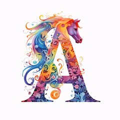 Alphabet letter A with horse. Colorful vector illustration for your design