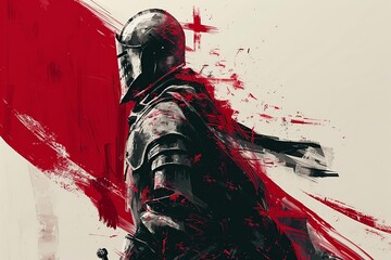 A minimalist illustration of Templar knights, utilizing clean lines and sparse details to portray the essence of their order and chivalry, capturing the iconic imagery of knights in armor